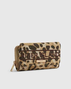 Beige Jacquard Leopard Print Purse