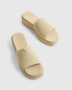 Beige Knitted Mule Flatform Sandals