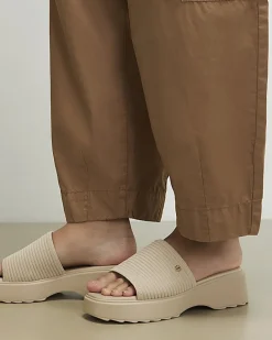 Beige Knitted Mule Flatform Sandals