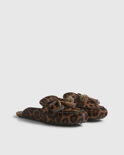 Beige Leather hair on Leopard Print Loafers