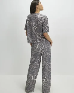 Beige Leopard Drawstring Wide Leg Joggers
