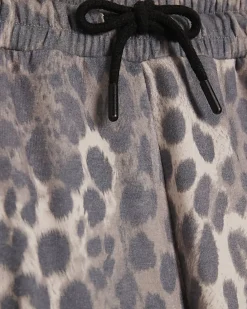 Beige Leopard Drawstring Wide Leg Joggers