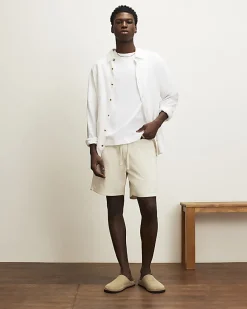 Beige Linen Blend Pull On Shorts
