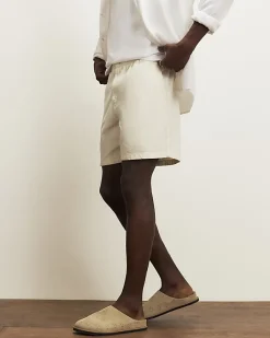 Beige Linen Blend Pull On Shorts