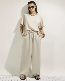 Beige Linen Blend Short Sleeve T-Shirt