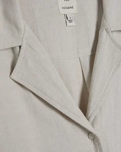 Beige Linen Blend Tie Front Shirt