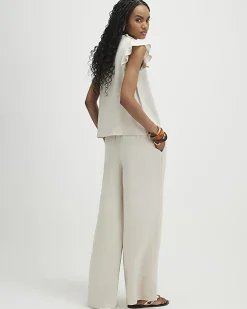 Beige Linen Blend Trousers