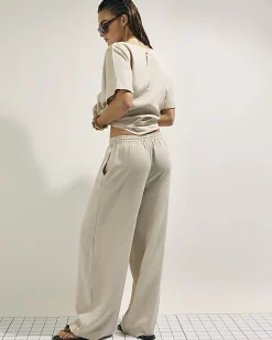 Beige Linen Blend Wide Leg Trousers