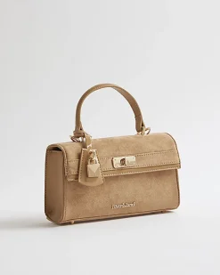 Beige Lock Front Tote Bag