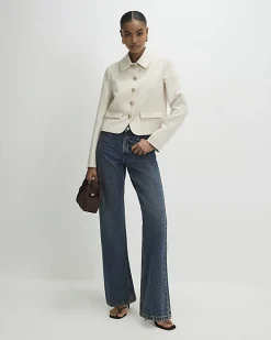 Beige Long Sleeve Collared Structured Jacket