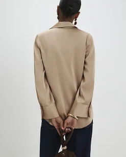 Beige Long Sleeve Wrap Blouse