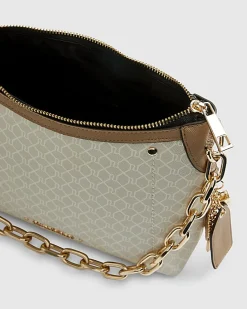 Beige Monogram Chain Front Crossbody Bag