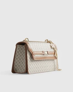 Beige Monogram Print Charm Shoulder Bag