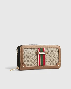 Beige Monogram Webbed Front Zip Around Purse