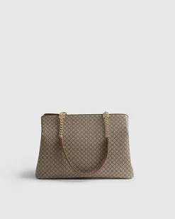 Beige Monogram Webbing Front Chain Tote Bag