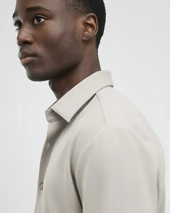 Beige Muscle Fit Stretch Pique Smart Shirt