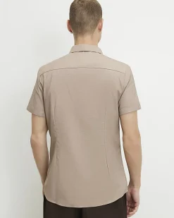 Beige Muscle Fit Textured Shirt