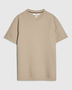 Beige Muscle Fit Zig Zag Texture T-shirt