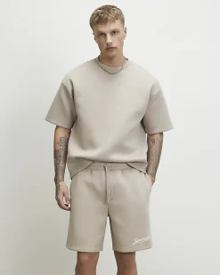 Beige Oversized Fit Crew Neck T-Shirt