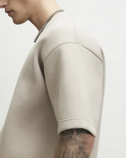 Beige Oversized Fit Crew Neck T-Shirt