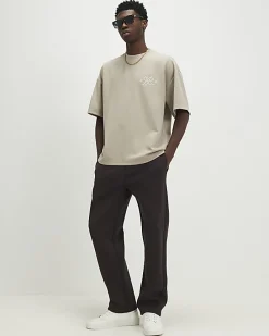 Beige Oversized Fit Midweight Graphic T-Shirt