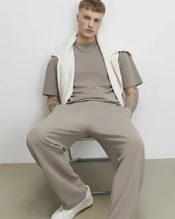 Beige Oversized Fit Waffle Textured T-Shirt