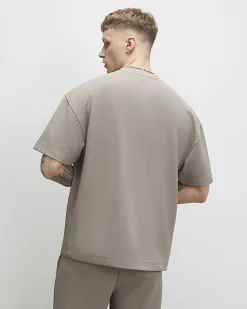 Beige Oversized Fit Waffle Textured T-Shirt