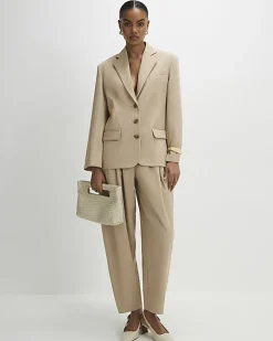 Beige Oversized Long Sleeve Blazer