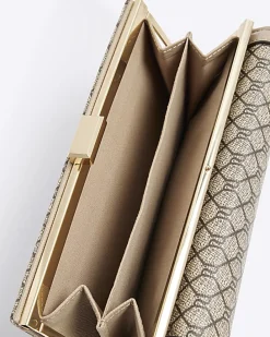 Beige Patent RI Monogram Panelled Purse