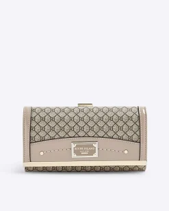 Beige Patent RI Monogram Panelled Purse