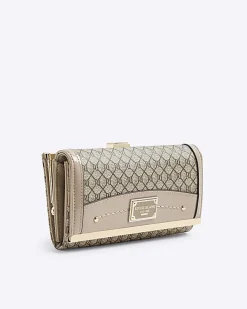 Beige Patent RI Monogram Panelled Purse