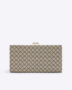 Beige Patent RI Monogram Panelled Purse