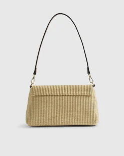 Beige Raffia Bar Front Shoulder Bag