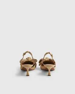 Beige Raffia Bow Slingback Court Heels