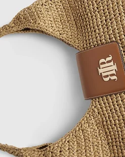Beige Raffia Flap Front Shoulder Bag