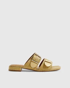 Beige Raffia Flat Sandals
