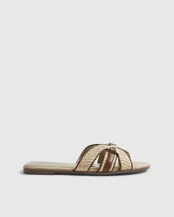 Beige Raffia Flat Sandals