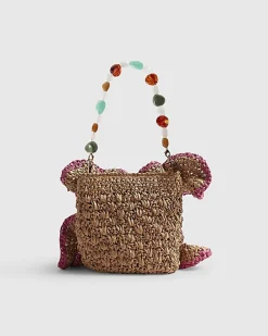 Beige Raffia Flower Bag