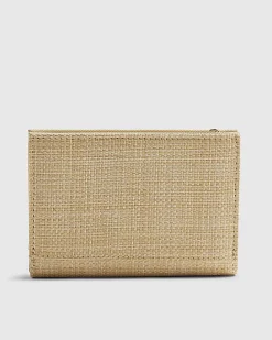 Beige Raffia Gemstone Foldout Purse
