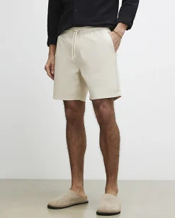Beige Regular Fit Stretch Textured Shorts
