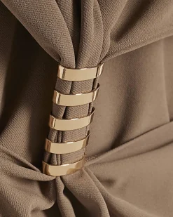 Beige Ruched Front Spiral Trim Top