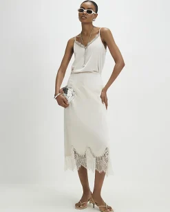 Beige Satin Lace Trim Cami Top