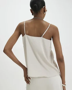 Beige Satin Lace Trim Cami Top