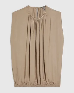 Beige Satin Sleeveless Bubble Hem Top