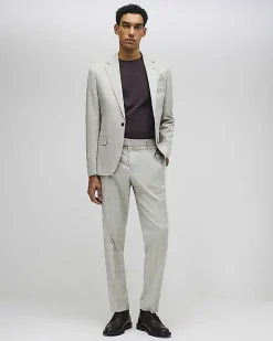 Beige Skinny Fit Stretch Check Suit Jacket