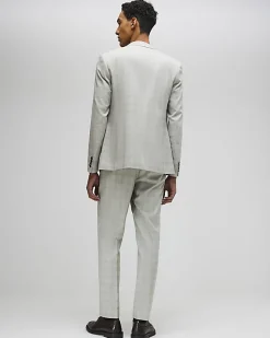 Beige Skinny Fit Stretch Check Suit Trousers
