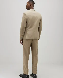 Beige Skinny Fit Textured Suit Trousers
