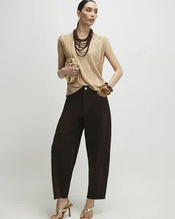 Beige Sleeveless Plisse Top