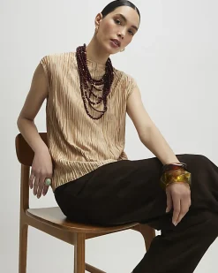 Beige Sleeveless Plisse Top