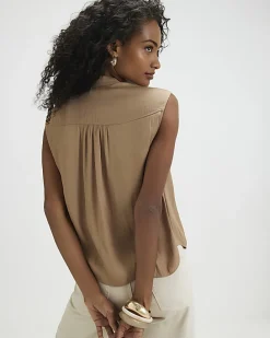 Beige Sleeveless Satin Blouse